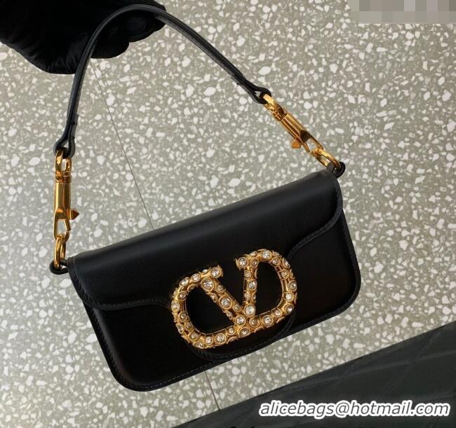 Famous Brand Valentino Loco Small Shoulder Bag in Calfskin Leather with Jewel Logo 5061 Black 2025