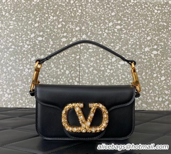 Famous Brand Valentino Loco Small Shoulder Bag in Calfskin Leather with Jewel Logo 5061 Black 2025