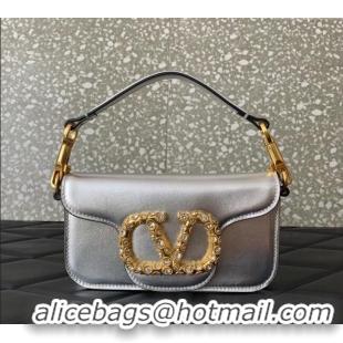 Low Cost Valentino Loco Small Shoulder Bag in Laminated Calfskin with Jewel Logo 5061 Silver 2025