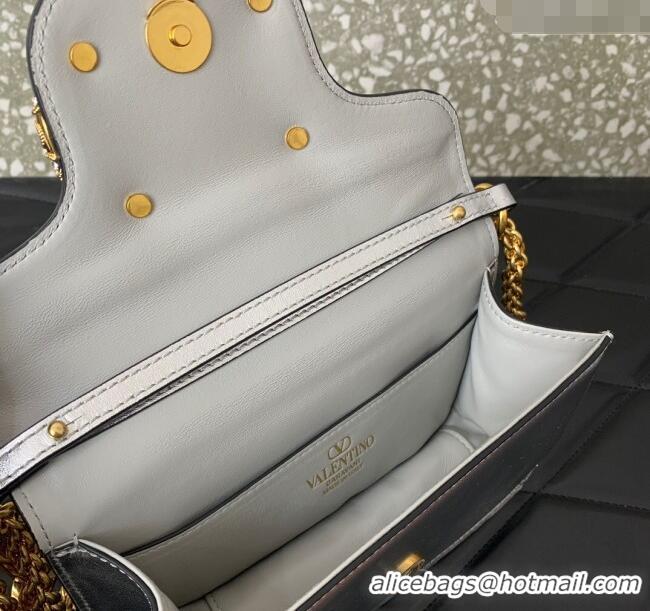 Low Cost Valentino Loco Small Shoulder Bag in Laminated Calfskin with Jewel Logo 5061 Silver 2025