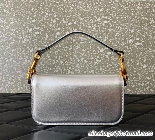 Low Cost Valentino Loco Small Shoulder Bag in Laminated Calfskin with Jewel Logo 5061 Silver 2025