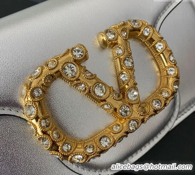 Low Cost Valentino Loco Small Shoulder Bag in Laminated Calfskin with Jewel Logo 5061 Silver 2025