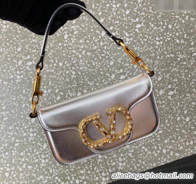 Low Cost Valentino Loco Small Shoulder Bag in Laminated Calfskin with Jewel Logo 5061 Silver 2025
