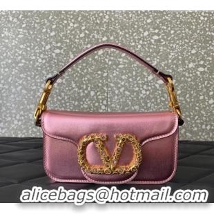 Famous Brand Valentino Loco Small Shoulder Bag in Laminated Calfskin with Jewel Logo 5061 Pink 2025