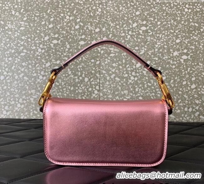 Famous Brand Valentino Loco Small Shoulder Bag in Laminated Calfskin with Jewel Logo 5061 Pink 2025