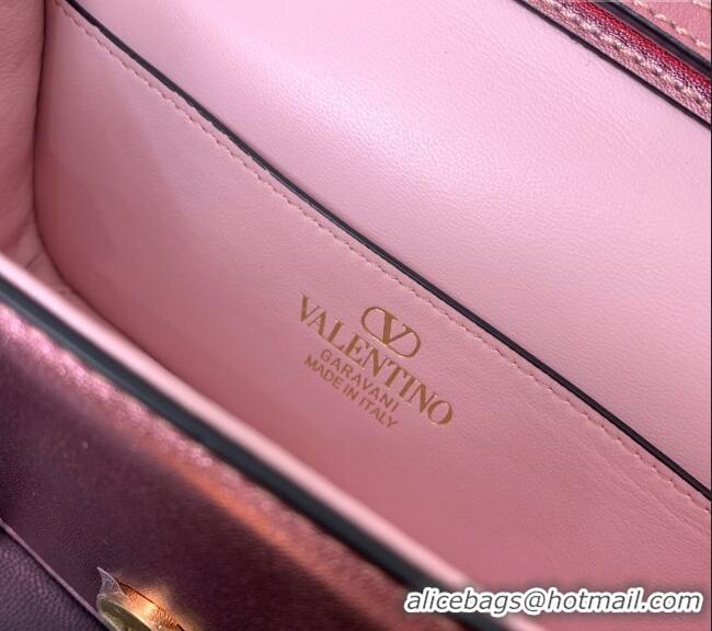 Famous Brand Valentino Loco Small Shoulder Bag in Laminated Calfskin with Jewel Logo 5061 Pink 2025