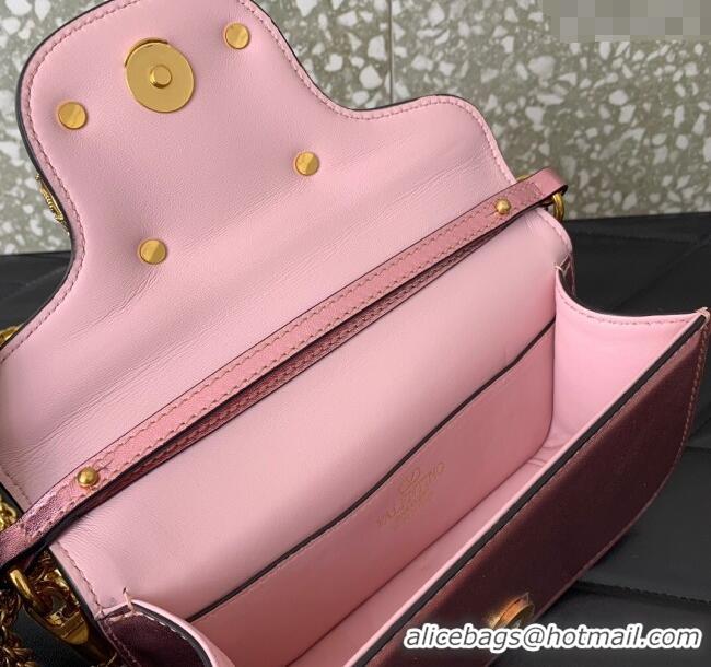 Famous Brand Valentino Loco Small Shoulder Bag in Laminated Calfskin with Jewel Logo 5061 Pink 2025