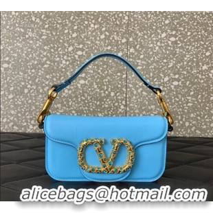 Hot Sell Cheap Valentino Loco Small Shoulder Bag in Calfskin Leather with Jewel Logo 5061 Light Blue 2025
