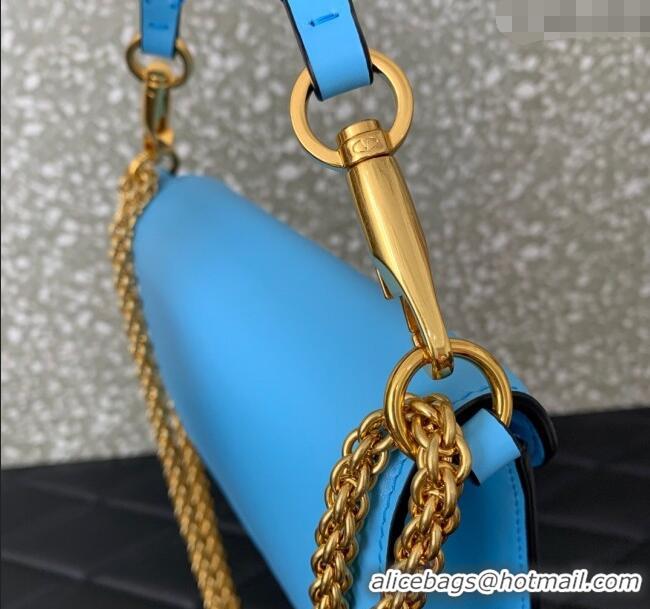 Hot Sell Cheap Valentino Loco Small Shoulder Bag in Calfskin Leather with Jewel Logo 5061 Light Blue 2025