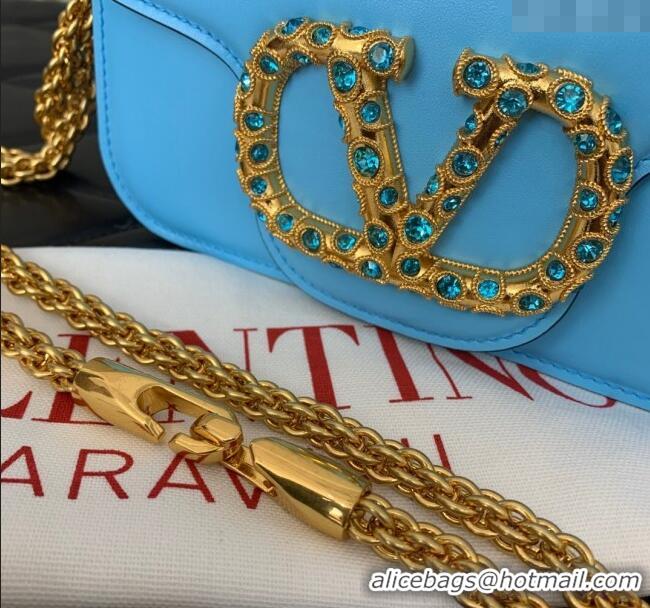 Hot Sell Cheap Valentino Loco Small Shoulder Bag in Calfskin Leather with Jewel Logo 5061 Light Blue 2025