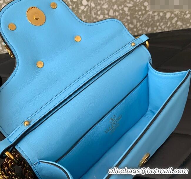 Hot Sell Cheap Valentino Loco Small Shoulder Bag in Calfskin Leather with Jewel Logo 5061 Light Blue 2025