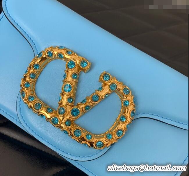 Hot Sell Cheap Valentino Loco Small Shoulder Bag in Calfskin Leather with Jewel Logo 5061 Light Blue 2025