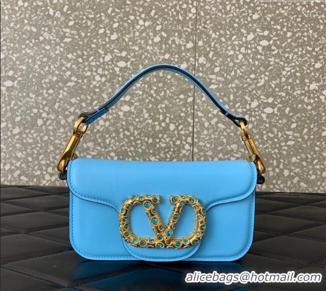 Hot Sell Cheap Valentino Loco Small Shoulder Bag in Calfskin Leather with Jewel Logo 5061 Light Blue 2025
