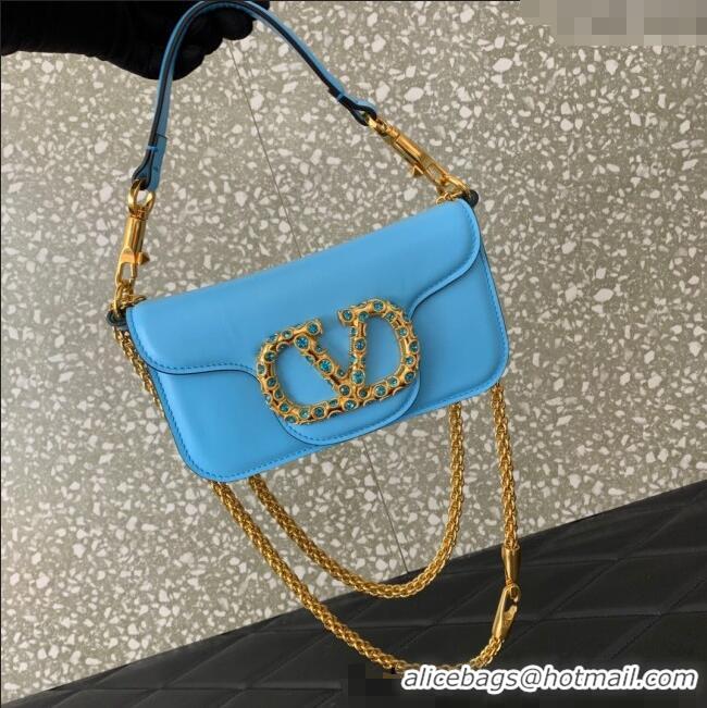 Hot Sell Cheap Valentino Loco Small Shoulder Bag in Calfskin Leather with Jewel Logo 5061 Light Blue 2025