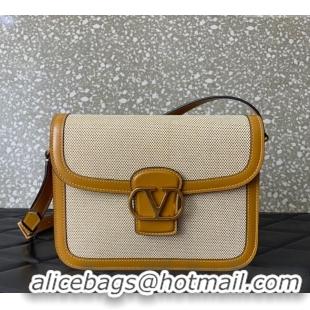 Free Shipping Valentino 9TO5 Shoulder Bag in Canvas and Calfskin V2015 Yellow/Beige 2025