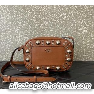 Promotional Valentino Nellcote Crossbody Bag in Grainy Calfskin with Ball Studs 6207 Brown 2025