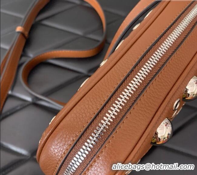 Promotional Valentino Nellcote Crossbody Bag in Grainy Calfskin with Ball Studs 6207 Brown 2025