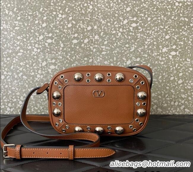 Promotional Valentino Nellcote Crossbody Bag in Grainy Calfskin with Ball Studs 6207 Brown 2025