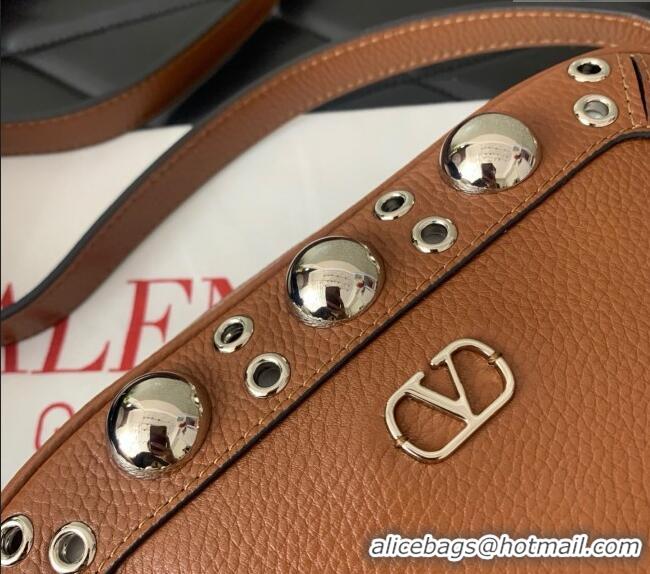 Promotional Valentino Nellcote Crossbody Bag in Grainy Calfskin with Ball Studs 6207 Brown 2025