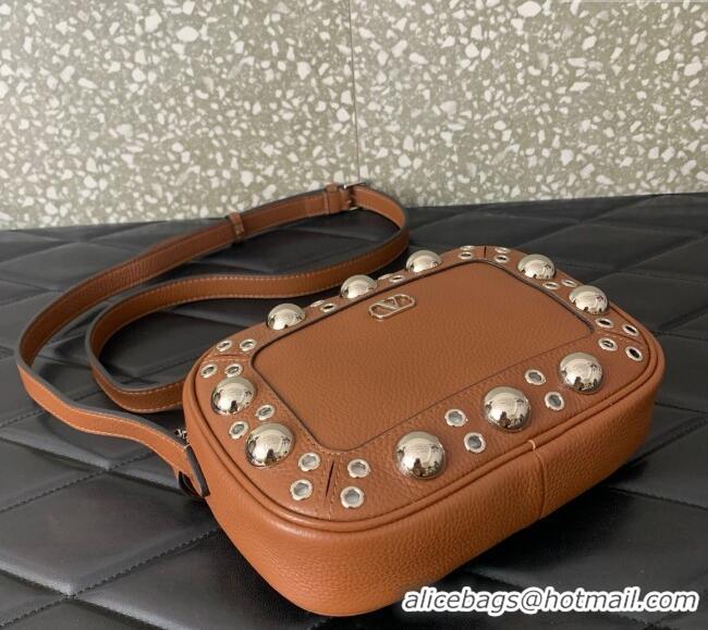 Promotional Valentino Nellcote Crossbody Bag in Grainy Calfskin with Ball Studs 6207 Brown 2025
