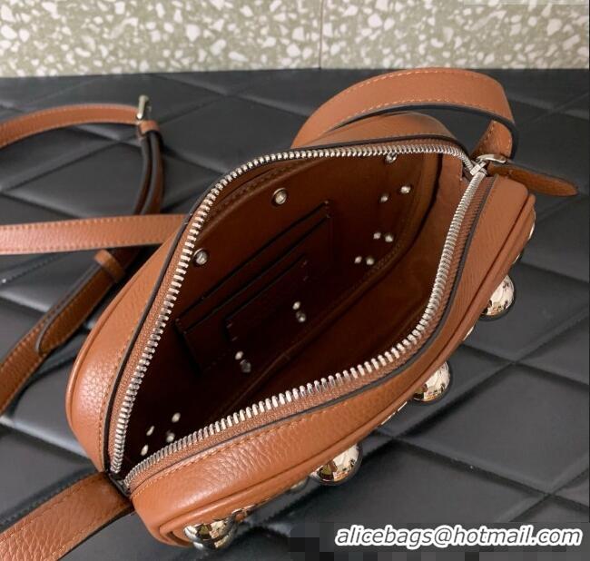 Promotional Valentino Nellcote Crossbody Bag in Grainy Calfskin with Ball Studs 6207 Brown 2025