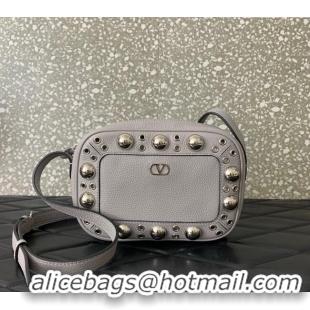 Famous Brand Valentino Nellcote Crossbody Bag in Grainy Calfskin with Ball Studs 6207 Grey 2025