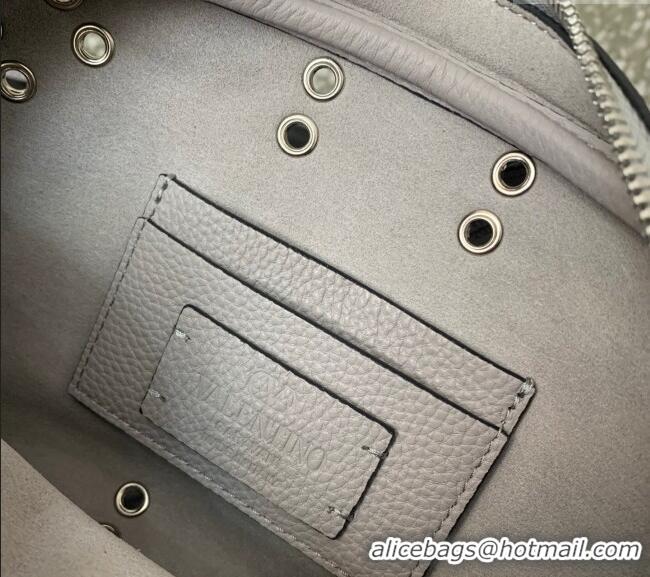 Famous Brand Valentino Nellcote Crossbody Bag in Grainy Calfskin with Ball Studs 6207 Grey 2025