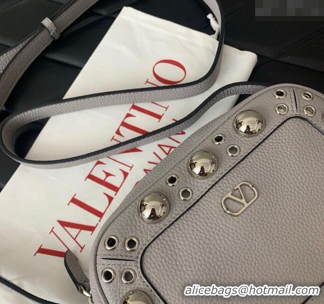Famous Brand Valentino Nellcote Crossbody Bag in Grainy Calfskin with Ball Studs 6207 Grey 2025