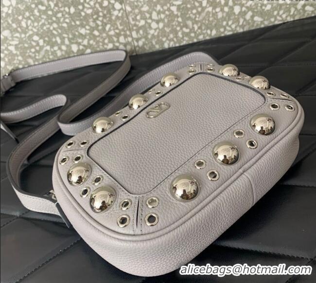 Famous Brand Valentino Nellcote Crossbody Bag in Grainy Calfskin with Ball Studs 6207 Grey 2025