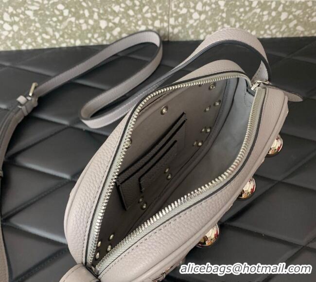 Famous Brand Valentino Nellcote Crossbody Bag in Grainy Calfskin with Ball Studs 6207 Grey 2025