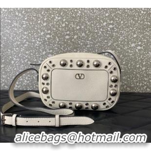 Promotional Valentino Nellcote Crossbody Bag in Grainy Calfskin with Ball Studs 6207 White 2025