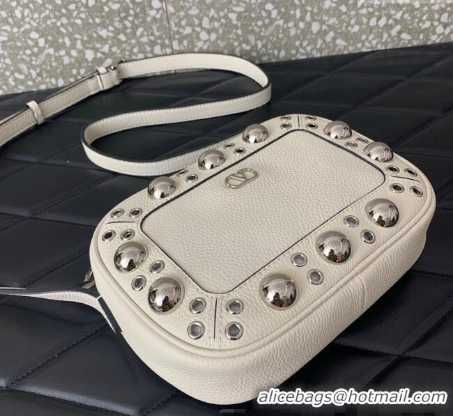 Promotional Valentino Nellcote Crossbody Bag in Grainy Calfskin with Ball Studs 6207 White 2025