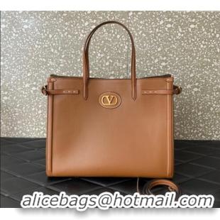 Pretty Style Valentino Antibes Medium Shopping Bag in Calfskin with Slide Buckles 6220L Brown 2025