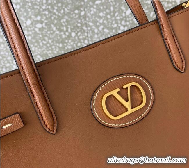 Pretty Style Valentino Antibes Medium Shopping Bag in Calfskin with Slide Buckles 6220L Brown 2025