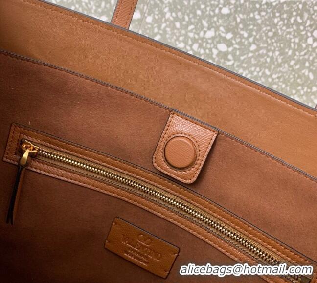 Pretty Style Valentino Antibes Medium Shopping Bag in Calfskin with Slide Buckles 6220L Brown 2025