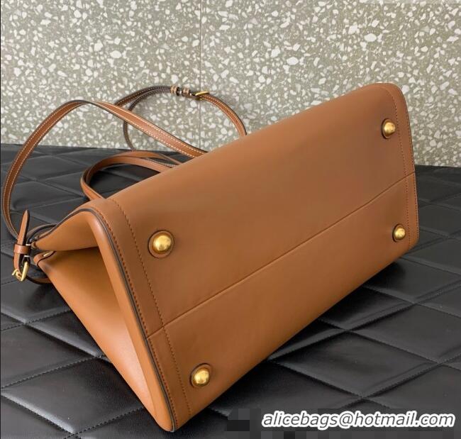 Pretty Style Valentino Antibes Medium Shopping Bag in Calfskin with Slide Buckles 6220L Brown 2025
