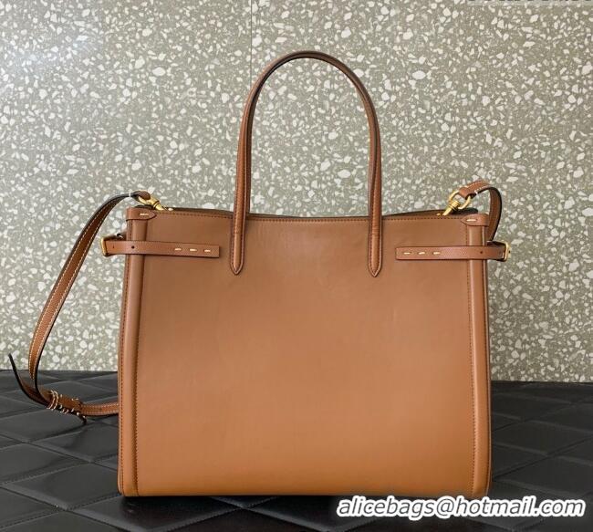 Pretty Style Valentino Antibes Medium Shopping Bag in Calfskin with Slide Buckles 6220L Brown 2025