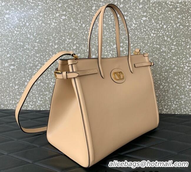Big Discount Valentino Antibes Medium Shopping Bag in Calfskin with Slide Buckles 6220L Nude 2025