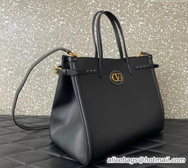 Buy Fashionable Valentino Antibes Medium Shopping Bag in Calfskin with Slide Buckles 6220L Black 2025