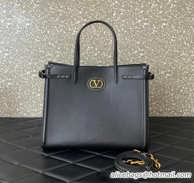 Buy Fashionable Valentino Antibes Medium Shopping Bag in Calfskin with Slide Buckles 6220L Black 2025