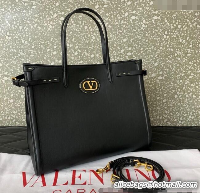 Buy Fashionable Valentino Antibes Medium Shopping Bag in Calfskin with Slide Buckles 6220L Black 2025