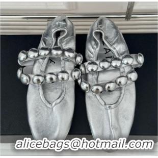 Grade Quality Alaia Sphere Ballet Flats in Metallic Calfskin with Double Strap Silver 1008041