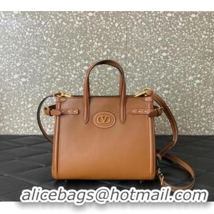Top Quality Valentino Antibes Small Shopping Bag in Calfskin with Slide Buckles 6220S Brown 2025
