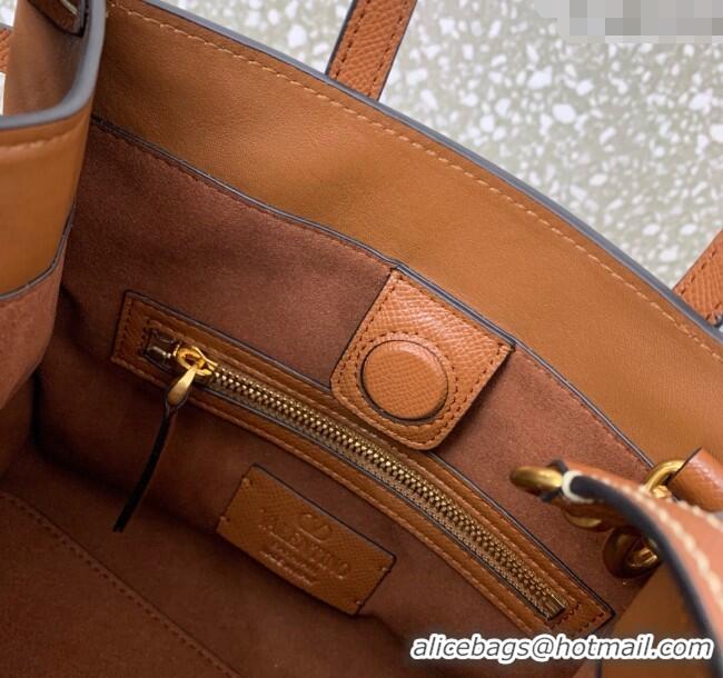 Top Quality Valentino Antibes Small Shopping Bag in Calfskin with Slide Buckles 6220S Brown 2025