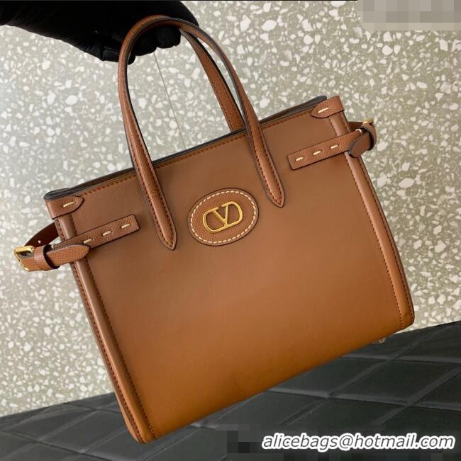 Top Quality Valentino Antibes Small Shopping Bag in Calfskin with Slide Buckles 6220S Brown 2025