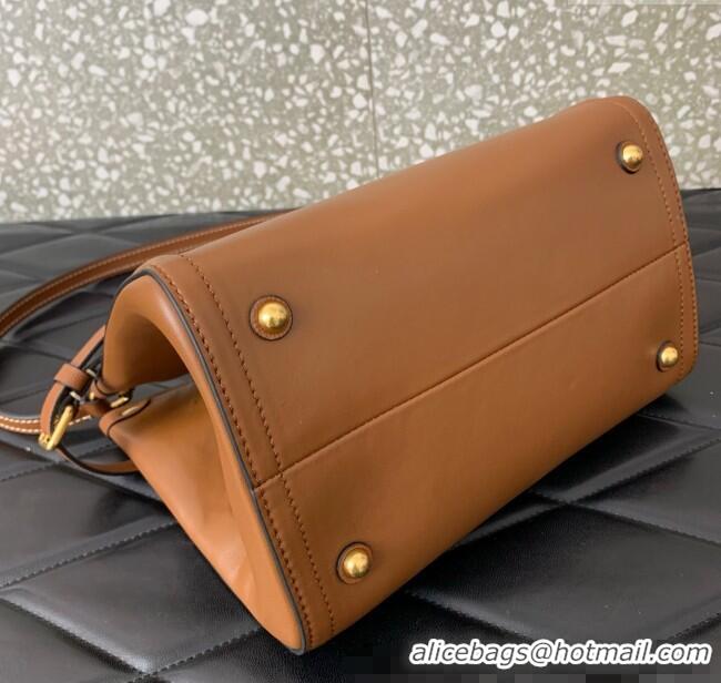 Top Quality Valentino Antibes Small Shopping Bag in Calfskin with Slide Buckles 6220S Brown 2025
