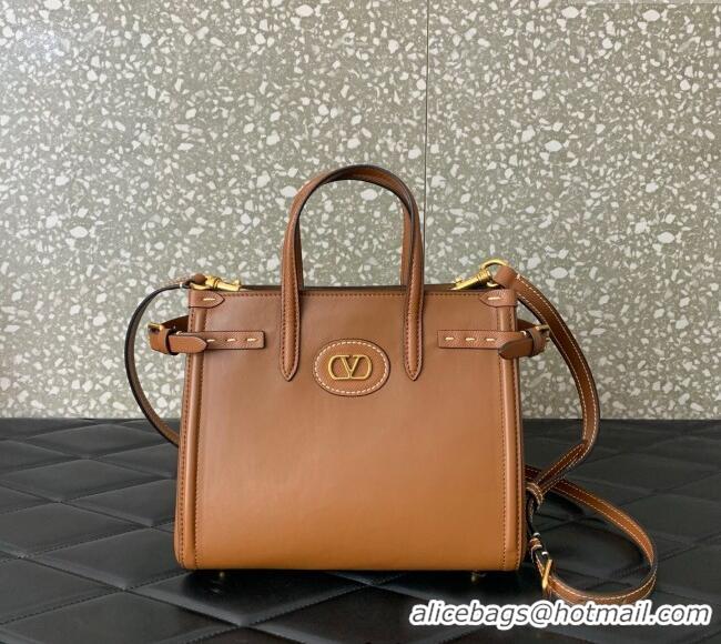 Top Quality Valentino Antibes Small Shopping Bag in Calfskin with Slide Buckles 6220S Brown 2025