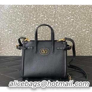Top Grade Valentino Antibes Small Shopping Bag in Calfskin with Slide Buckles 6220S Black 2025