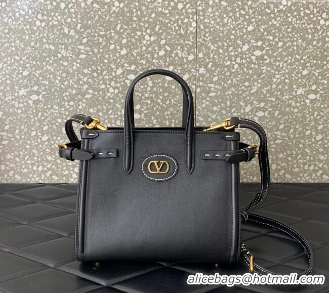 Top Grade Valentino Antibes Small Shopping Bag in Calfskin with Slide Buckles 6220S Black 2025