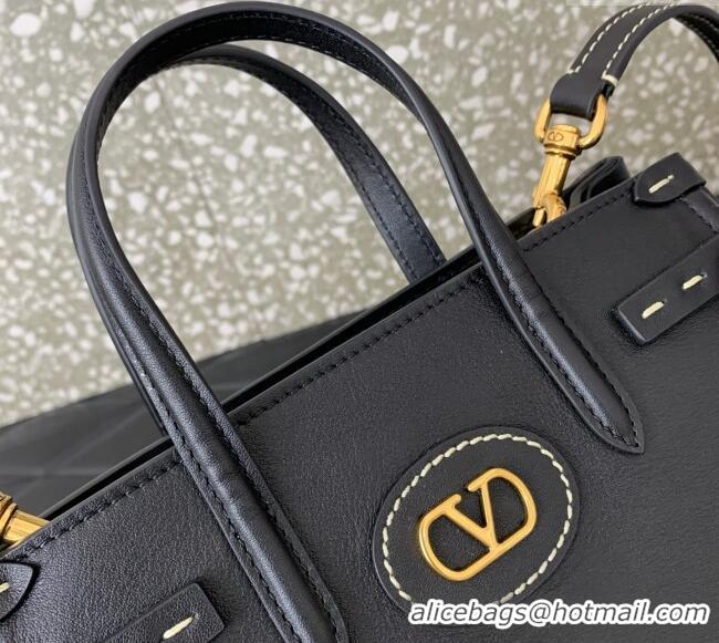 Top Grade Valentino Antibes Small Shopping Bag in Calfskin with Slide Buckles 6220S Black 2025